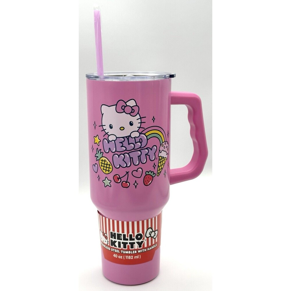 Sanrio Hello Kitty Summer 40oz Pink Stainless Steel Tumbler Travel Mug Straw